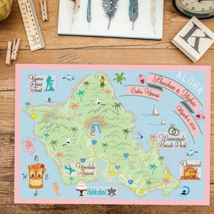 Custom Wedding MAP- Any Location Available-Oahu Hawaii Map Pictured- Destination Wedding, City Map- Wedding Map great for out of town guests