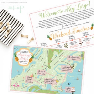 Custom Wedding Map, Key Largo Map, Island Wedding,Destination Wedding, Custom Map Design, Custom Illustrated Map, Itinerary, Out of town bag