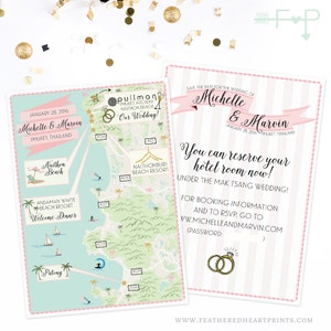Custom Wedding Map, Phuket Thailand Map, Thailand Destination Wedding, Custom Map Design, Custom Illustrated Map, Itinerary, Out of town bag