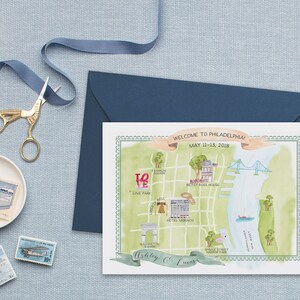 Custom Hand Painted Watercolor Wedding MAP-Any Location Available, Philly Map, Destination Wedding, Philly Wedding, Martha's Vineyard Map