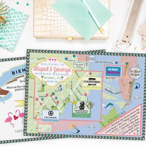 Custom Wedding MAP- Any Location Available- Miami, Florida Map Pictured- Miami Beach Map- Directions accommodations or itinerary on back