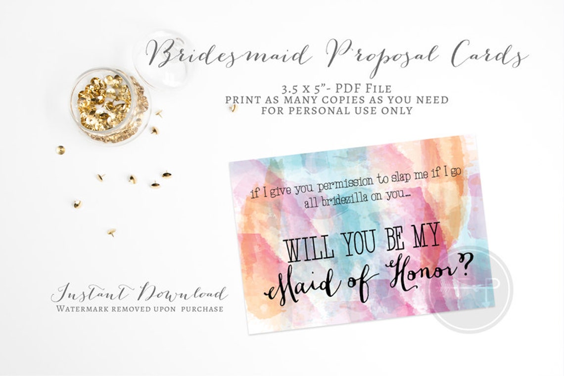 Instant Download Bridal Party Proposal Cards Will You Be My - Etsy