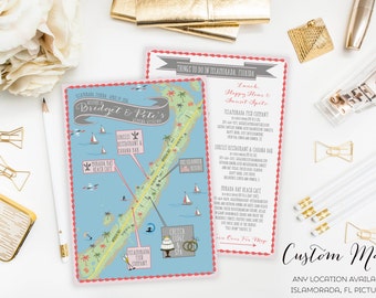 Custom Wedding MAP-Any Location Available-Islamorada Florida Map Pictured-Destination Wedding, City Map- Wedding Map for out of town bag