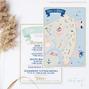 Custom Wedding Map, Custom Tybee Island Map, Tybee Island Georgia Map, Custom Map Design, Custom Illustrated Map, Itinerary, Out of town bag