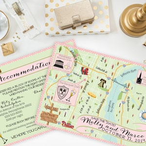 Custom Wedding MAP Any Location Available-Philadelphia, Pennsylvania Map Pictured Destination Wedding, City Map Wedding Map Directions image 1