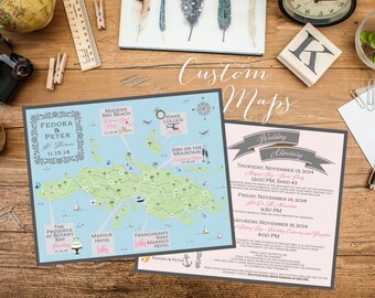 Custom Wedding MAP- Any Location Available-St. Thomas Map Pictured- Destination Wedding, City Map- Wedding Map great for out of town guests