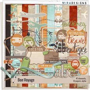 Bon Voyage - Descarga instantánea - Kit de scrapbooking digital con temática de viaje de Mira Designs