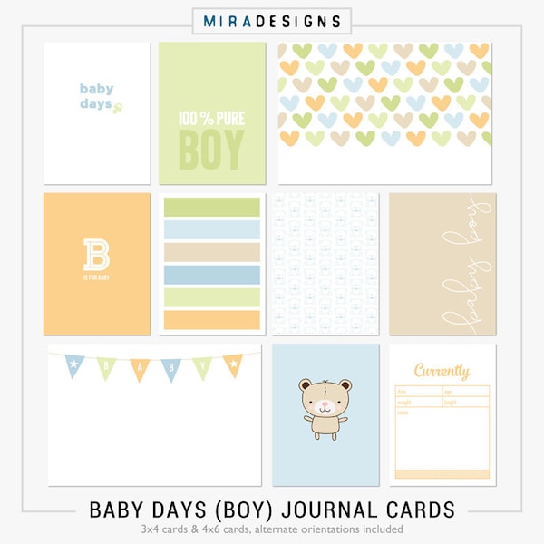 Baby Days (Boy) - Printable journal cards for pocket and digital scrapbooking by Mira Designs