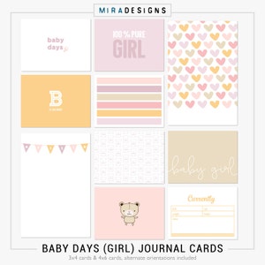 Baby Days Girl Printable journal cards for pocket and digital scrapbooking by Mira Designs image 2