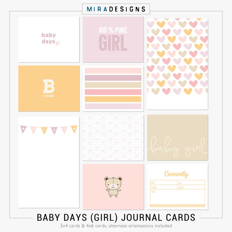 Baby Days Girl Printable journal cards for pocket and digital scrapbooking by Mira Designs image 2