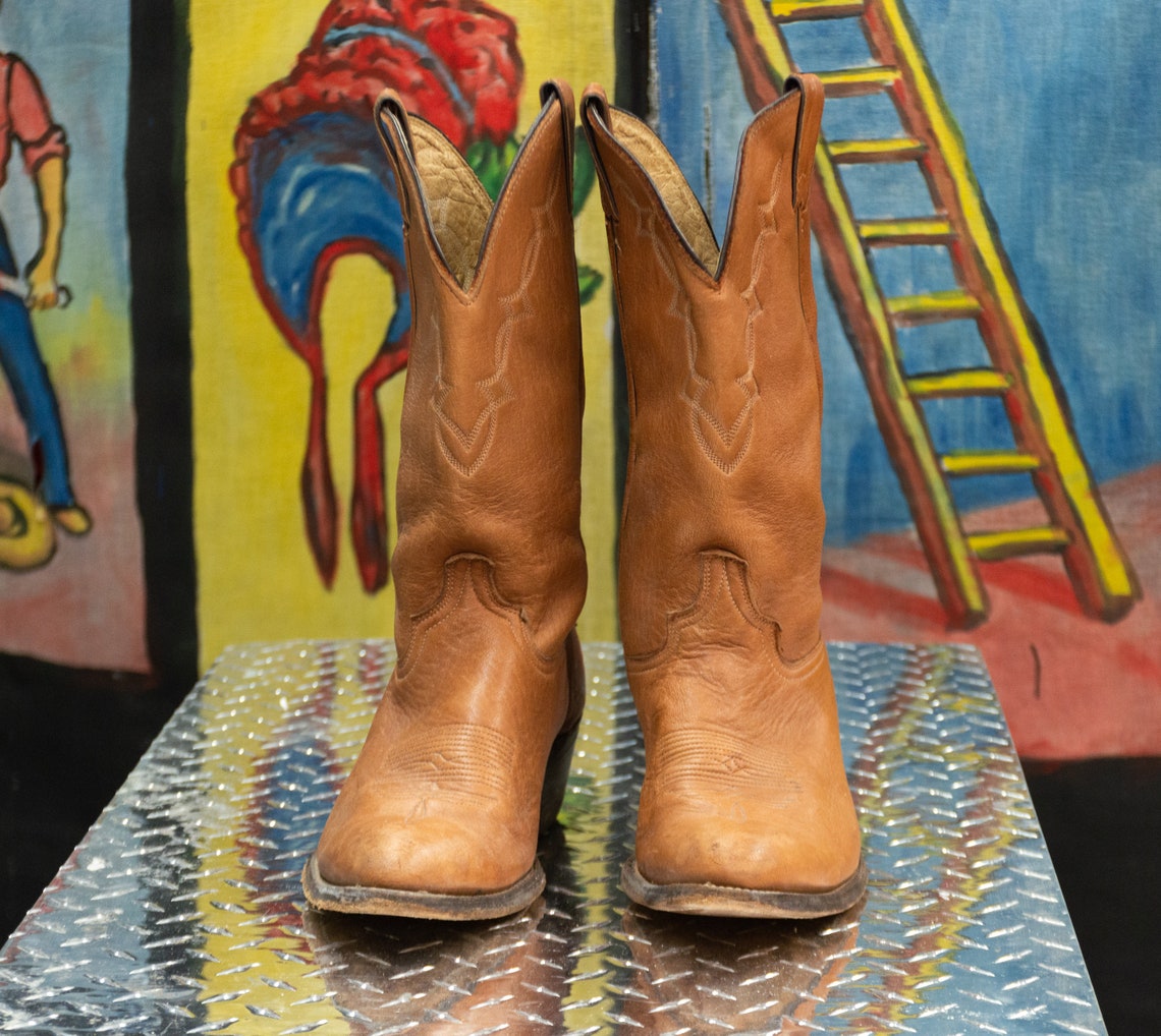 Vintage Cowboy Boots Chestnut Brown Genuine Elk Size 11 D Etsy