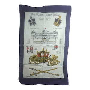 Vintage Tea Towel: The Queen&#39;s Silver Jubilee 1952-1977, Queen Elizabeth II, royal memorabilia,