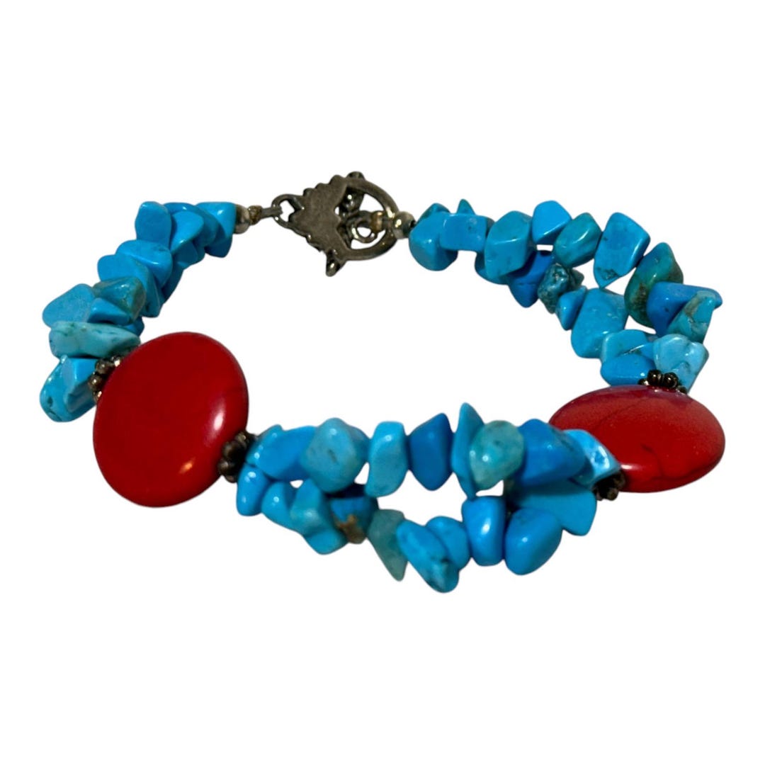 Bracelet de cheville bleu perles irrégulières ships turquoises