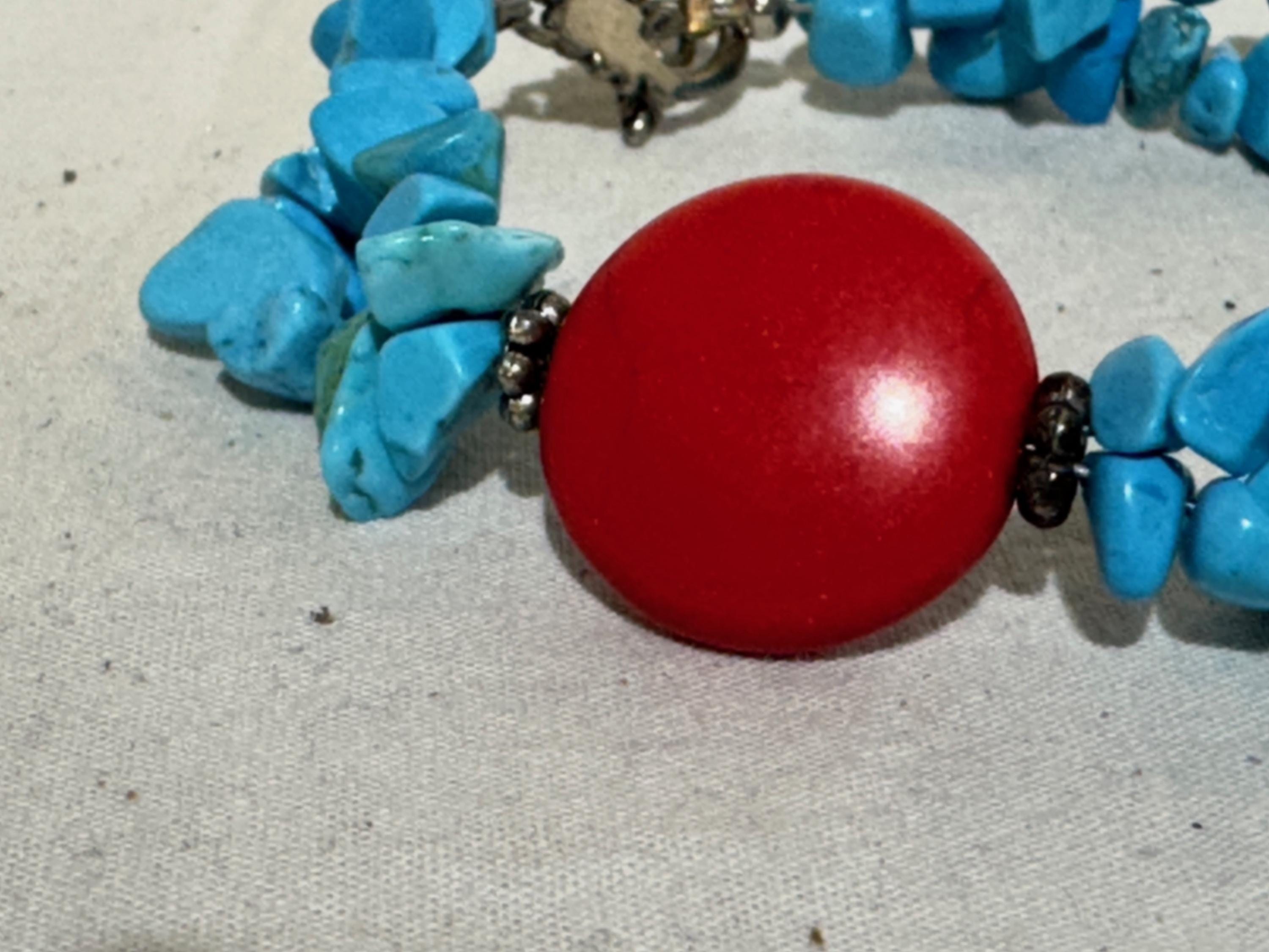 Bracelet perles OEIL DU TIGRE BLEU 6mm avec perles de corail - JM SEV Créateurs