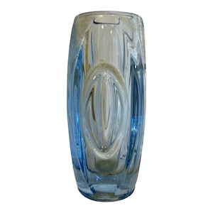 Vintage blå vas av Rudolf Schröter, 1955 'Kulvas' för Rosice glasbruk