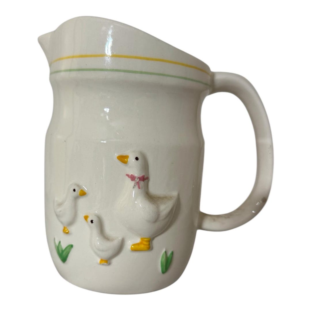 Vintage Treasure Craft USA Pitcher White W/geese Farmhouse/cottage Core ...