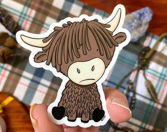 Highland Coo Illustrated Die Cut Sticker Scottish Cow Bò