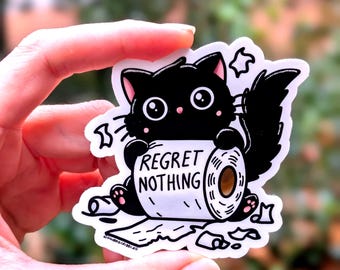 Regret Nothing Cat Sticker – Waterproof Black Cat Decal