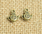 15pcs Antique Bronze Happiness Chinese Letter Teapot Charms 14x13mm MM404