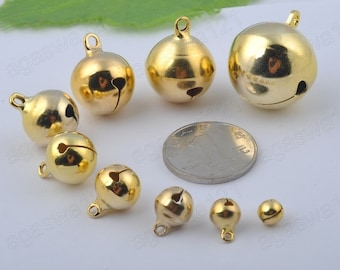 Gold Plated Christmas Bell Real Bell 6mm-25mm Can Ring Small Size Brass Metal Charm Pendant LDG