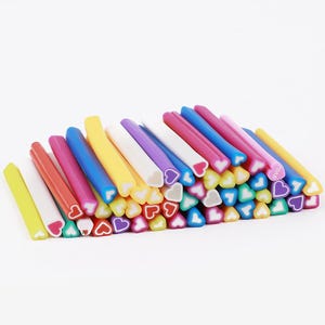 50pcs Pre-baked Polymer Clay Canes Ready for Nails, Assorted Fimo Canes Cutters, Fruit Canes Earrings, Nail Art Manicure Deco, Fimo Sticks Heart