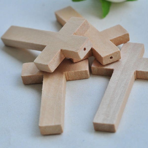 15pcs Large Unfinished Natural Wood Cross Charms - No Varnish & No Lacquer 52x28x5mm MT168