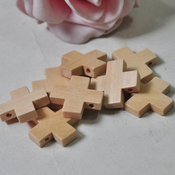 30pcs Small Natural Wood Cross Charm Wooden Cross Unfinished 20mm MT961