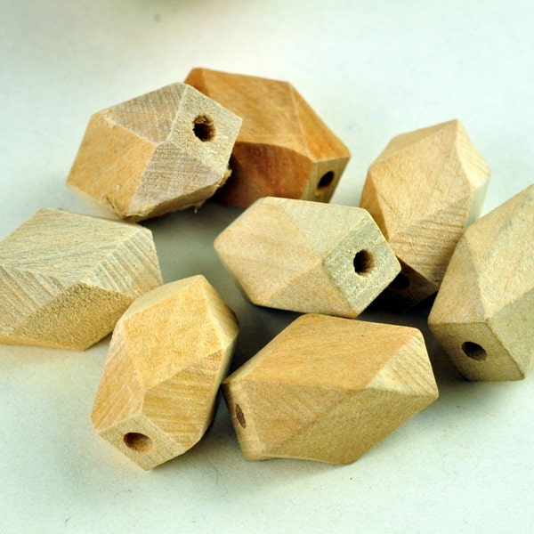 15pcs 25x15mm Oblong Unfinished Natural Wood Beads 14 Hedron Geometric Figure Solid Middle - No Varnish & No Lacquer MT293