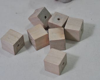 15pcs 15mm Unpainted Natural Wooden Bead Cube Square Wood Craft