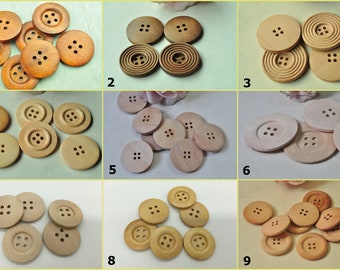 30mm/35mm/40mm/60mm Natural Round Wood Button Four Hole Button - Large 4 Hole Buttons Light Brown / Natural Wood Color Finished