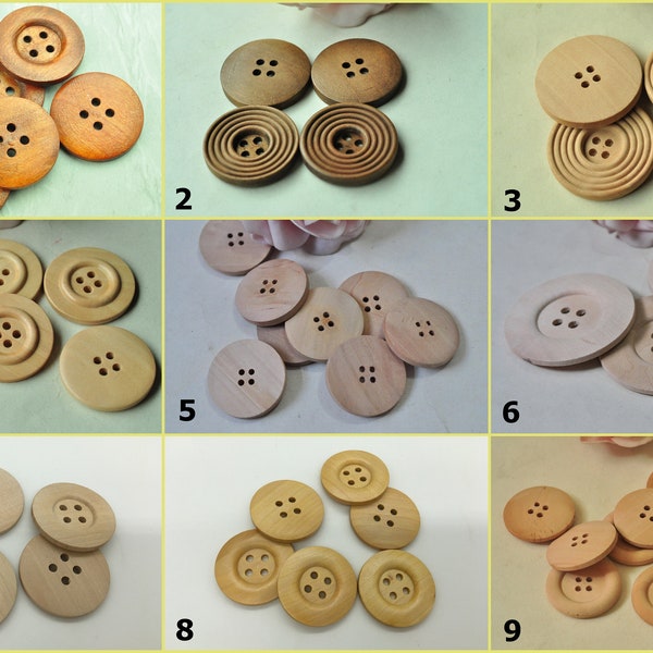 30mm/35mm/40mm/60mm Natural Round Wood Button Four Hole Button - Large 4 Hole Buttons Light Brown / Natural Wood Color Finished