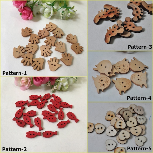 Cute Wood Buttons 2 Hole Animal Sewing On Buttons - Red Fish / Hand / Little Foot / Sheep / Love Heart
