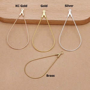 50pcs 21x45mm Teardrop Ear Hoops, Brass Teardrop Shaped Beading Hoops Connector for DIY Necklace Bracelet Jewelry Making