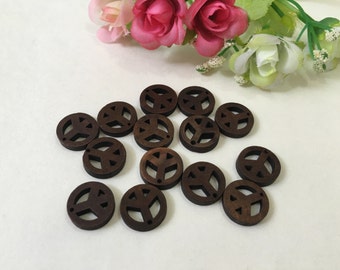 40pcs Round Wooden Pandent, Brown Finished Peace Symbol Natural Wood For Necklace 15mm