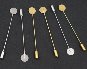 50sets Brass Lapel Pins, 70mm Stick Pin Blank, 10mm/15mm Base Pad, DIY Clutch Brooch Finding Pin Back Stick Thickness 1mm, Rubber Stopper