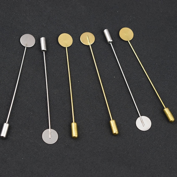 50sets Brass Lapel Pins, 70mm Stick Pin Blank, 10mm/15mm Base Pad