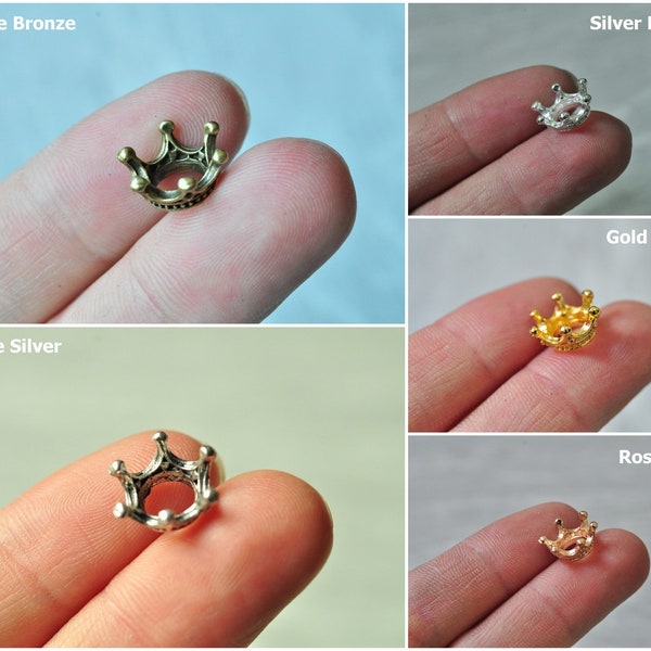 40pcs Bulk Crown Charms, 3D Crown Charms, Spacer Beads, Crown Charm Bead Pendant 14x6mm, Bronze Silver Gold Rose Gold