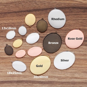 Lote de 50 unidades/paquete de configuraciones de bisel de bandeja en blanco ovalada de latón: se adapta a configuraciones de base de cabujón ultradelgadas de 13 x 18 mm/18 x 25 mm/30 x 40 mm