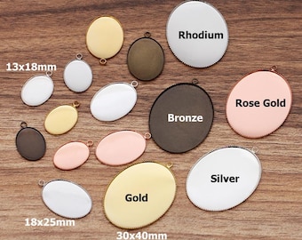 BULK 50pcs/pack Brass Oval Blank Tray Bezel Settings - Fits 13x18mm/18x25mm/30x40mm, Ultra thin Cabochon Base Settings