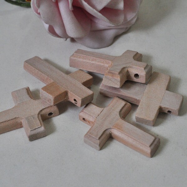 6pcs Unfinished Natural Wood Cross Wooden Bead Charm 38x26mm MT1039