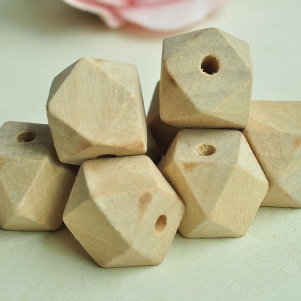 10mm/12mm/14mm/16mm/18mm/20mm/25mm Geometric Wooden Beads, Faceted Wood Beads, 14 Octagonal Hedron Geometric Figure
