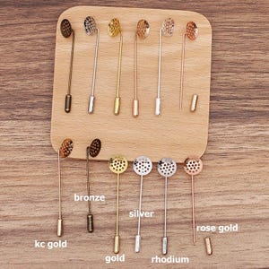 50sets Brass Needle Eyepin DIY Clutch Brooch Finding Pin Back Stick 50mm Thickness 1mm, 12mm Pad Base