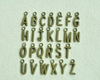 1set(26pcs) Cute Letters Antique Bronze Antique Silver 26 A-Z Alphabet English Letters Charms 12x6mm