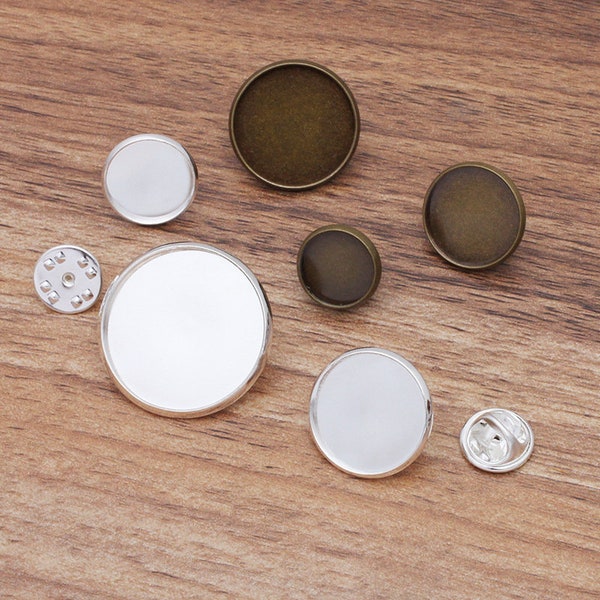 10sets Silver/Bronze Round Tie Tack Clutch Lapel Pin Base Setting Cameo Cabochon Bezel Blank Brooch Collar Clip