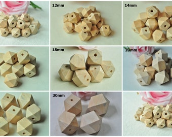 Geometric Wood Beads, Faceted Wooden Beads, 10/12/14/16/18/20/25/30mm Wood Geometric Beads, Octagonal Wood Beads, 14 Hedron Geometric Figure