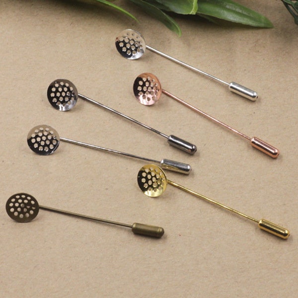 50sets Brass Needle Eyepin DIY Clutch Brooch Finding Pin Back Stick 50mm Thickness 1mm 12mm Pad Base