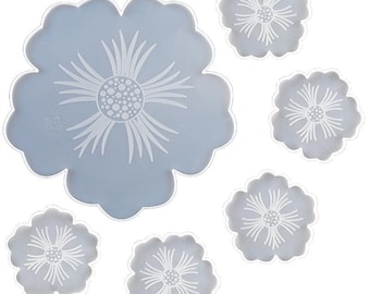 Resin Coaster Molds, Large Silicone Flower Shape Tray Coaster Resin Molds Kit for DIY Epoxy Resin Casting, Home Decor Making, Agate Coasters