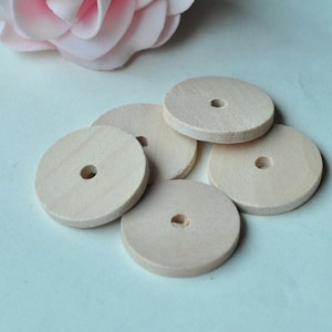 25pcs/pack 25mm Unfinished Round Wood Disc, Natural Flat Wooden Beads - Center Hole Wooden Disc for Necklace, Handmade Jewelry