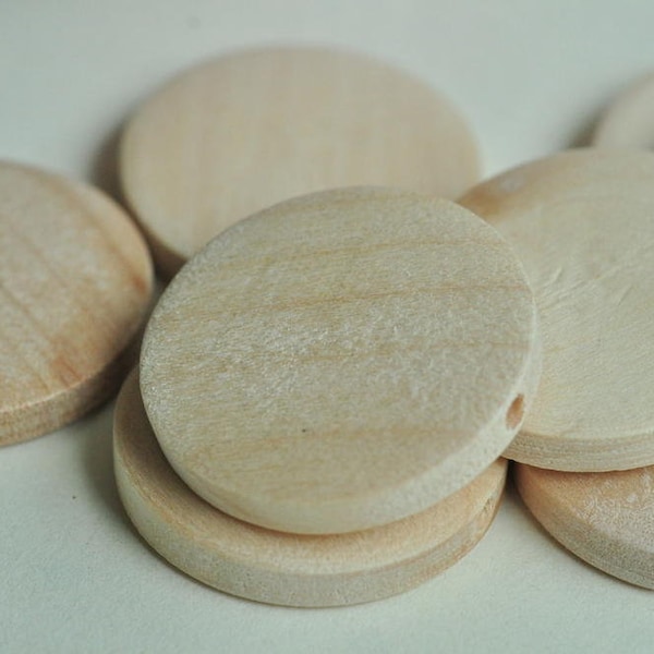 Flat Round Wooden Beads, 15mm/18mm/20mm/25mm/30mm/35mm/40mm/45mm Unfinished Round Wood Beads Plain Natural Wooden Disc Circle