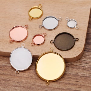 50pcs Round Base Settings Connector for 8mm/10mm/12mm/14mm/16mm/18mm/20mm/25mm Cabochon, Brass Cameos Base Trays for DIY Findings